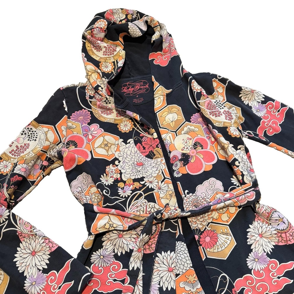 VTG LUCKY BRAND Jacket Y2K Wrap Kimono Jingo Hoodie mod print sweatshirt Small